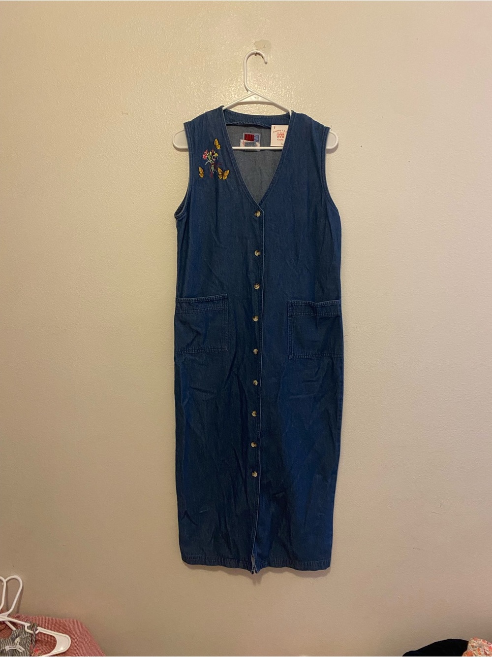 Sleeveless Embroidered Denim Midi Dress - Blue
